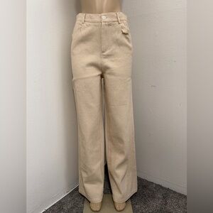 NWT The Korner Cream Wide Leg Pants | Textured High Waist Trouser | Size M